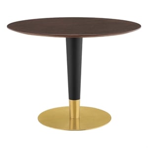 Modway Zinque 39.5&quot Round Modern Wood Dining Table in Cherry/Gold