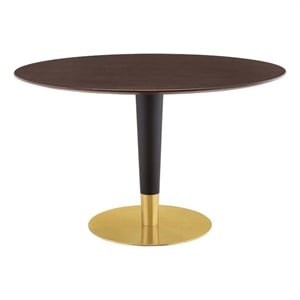 Modway Zinque 47&quot Round Modern Wood Dining Table in Cherry/Gold