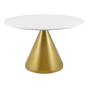 Modway Tupelo 47&quot Round Modern Wood & Metal Dining Table in White/Gold