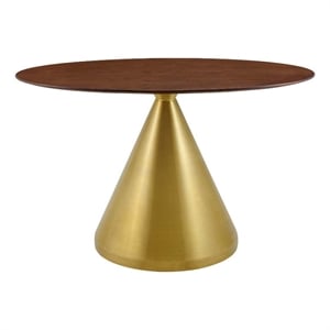 Modway Tupelo 47&quot Oval Modern Metal/Wood Dining Table in Walnut/Gold