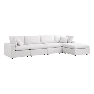 Modway Commix 5 Piece Modern Fabric Outdoor Sectional Sofa in White