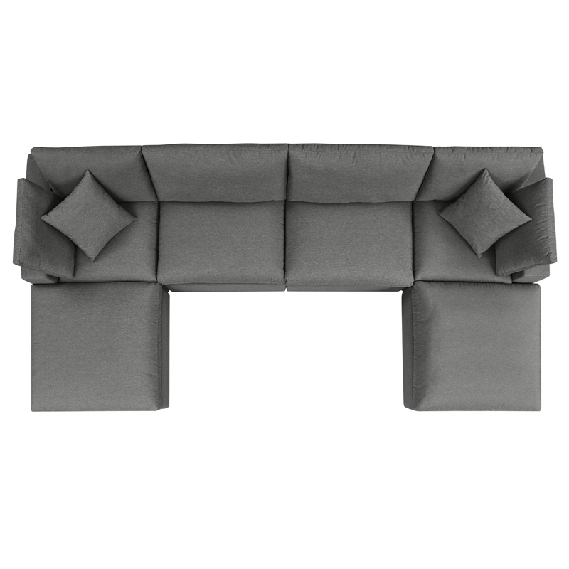Modway Commix 6-Piece Modern Fabric Outdoor Sectional Sofa in Charcoal