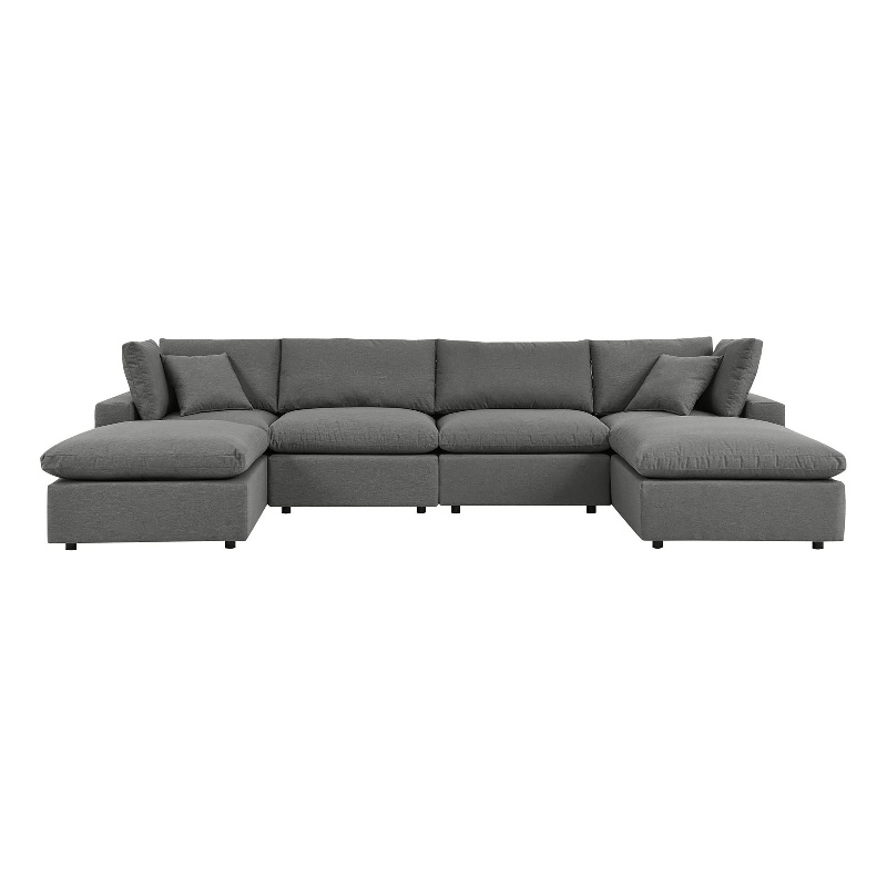 Modway Commix 6-Piece Modern Fabric Outdoor Sectional Sofa in Charcoal