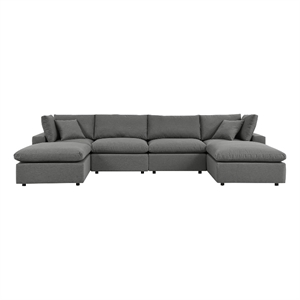 Modway Commix 6-Piece Modern Fabric Outdoor Sectional Sofa in Charcoal
