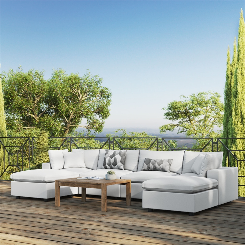 Modway Commix 6-Piece Modern Fabric Outdoor Sectional Sofa in White