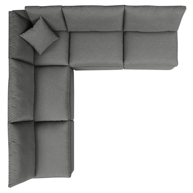 Modway Commix 5-Piece Modern Fabric Patio Sectional Sofa in Charcoal