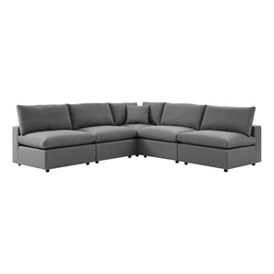 Modway Commix 5-Piece Modern Fabric Patio Sectional Sofa in Charcoal