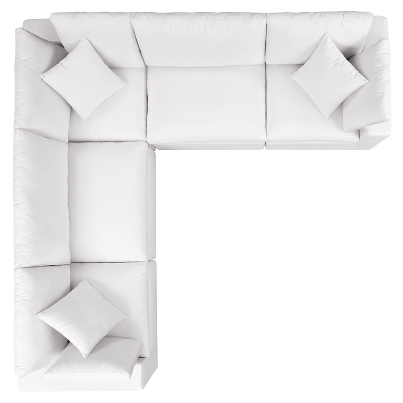Modway Commix 5 Piece Modern Fabric Patio Sectional Sofa in White