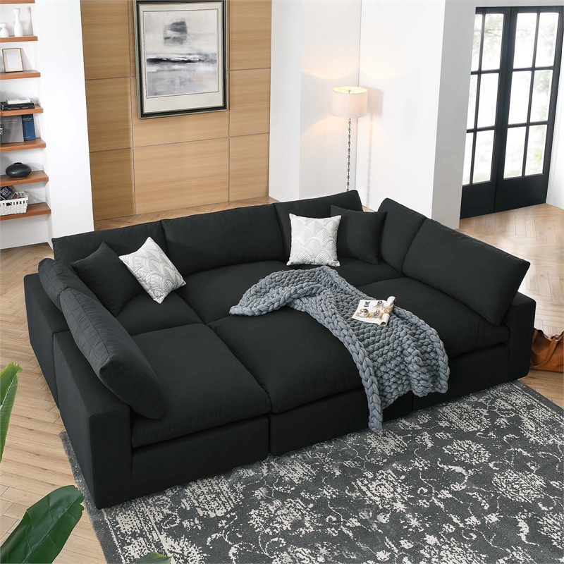 Modway Commix 6-Piece Modern Fabric Overstuffed Sectional Sofa in Black