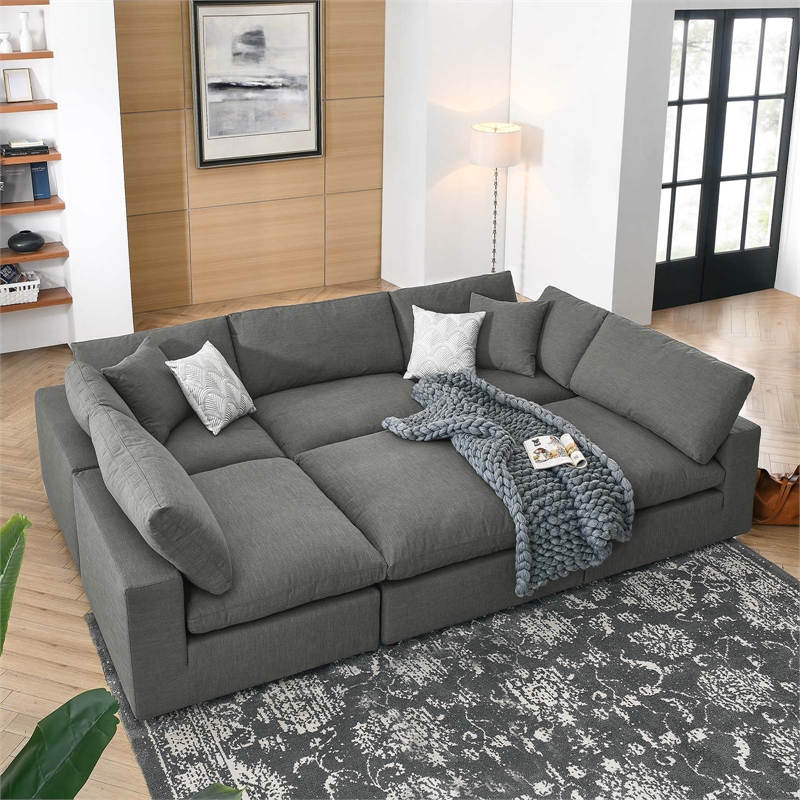 Modway Commix 6-Piece Modern Fabric Overstuffed Sectional Sofa in Gray