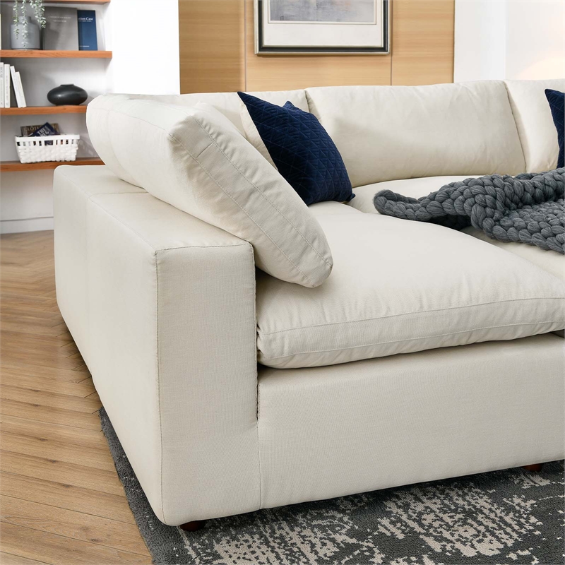 modway commix 6-piece modern fabric overstuffed sectional sofa in light beige