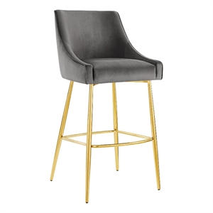 Modway Discern 29.5&quot Modern Performance Velvet Bar Stool in Gray/Gold