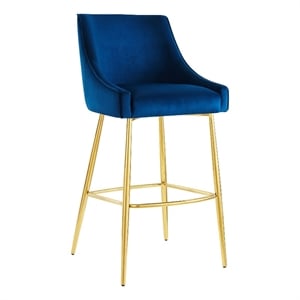 Modway Discern 29.5&quot Modern Performance Velvet Bar Stool in Navy/Gold