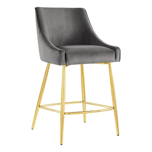 Modway Discern 25.5&quot Modern Performance Velvet Counter Stool in Gray/Gold