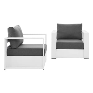 Modway Tahoe Fabric & Aluminum Outdoor Armchair in Charcoal/White (Set of 2)