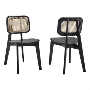 Modway Habitat 18&quot Modern Rattan and Wood Dining Side Chair in Black (Set of 2)