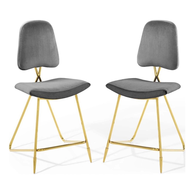 Modway Ponder Performance Velvet Upholstered Dining Counter Stool in Gray