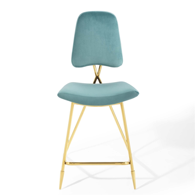 Modway Ponder Performance Velvet Upholstered Dining Counter Stool in Sea Blue