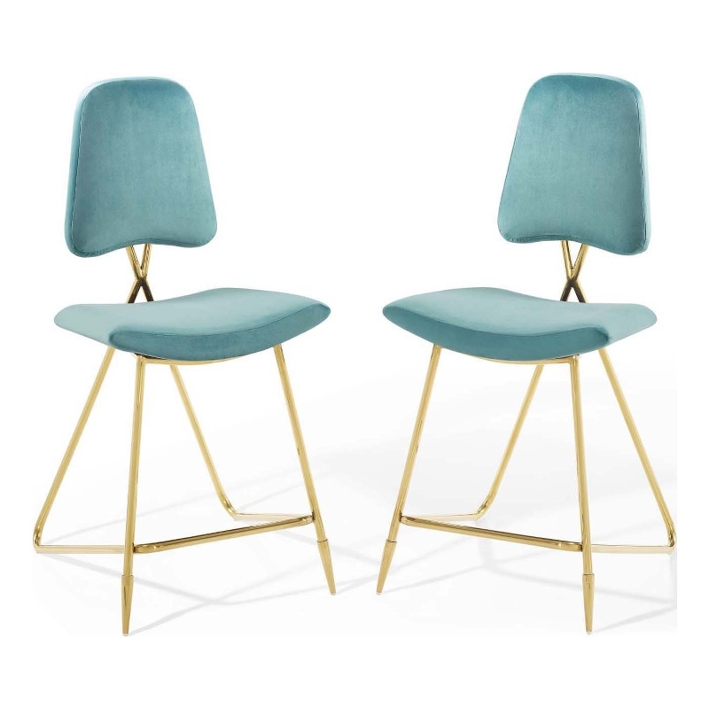 Modway Ponder Performance Velvet Upholstered Dining Counter Stool in Sea Blue