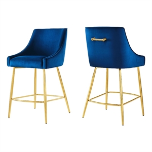 Modway Discern 25.5&quot Velvet Counter Stools in Navy/Gold (Set of 2)