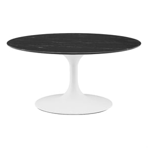 Modway Lippa 35.5&quot Modern Artificial Marble/Wood Coffee Table in White/Black