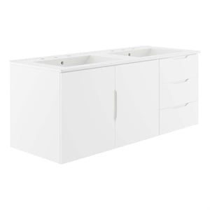 Modway Vitality Modern Wood/Ceramic Double Sink Bathroom Vanity in White