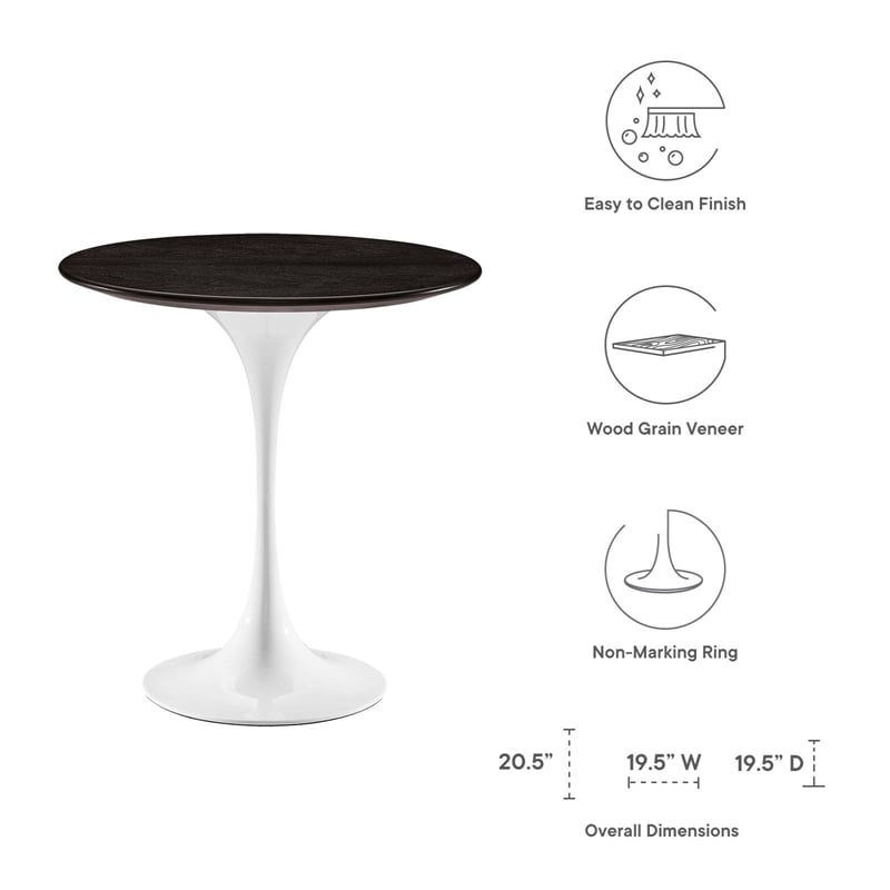 modway lippa 20&quot round modern wood & metal side table in walnut/white