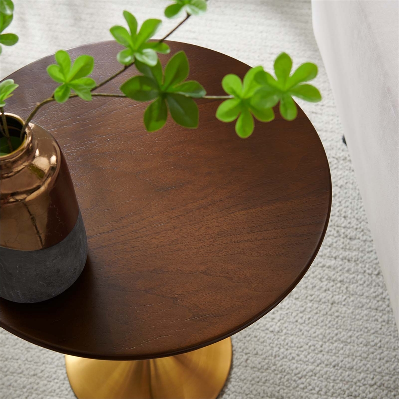 modway lippa 20&quot round modern wood/stainless steel side table in cherry/gold