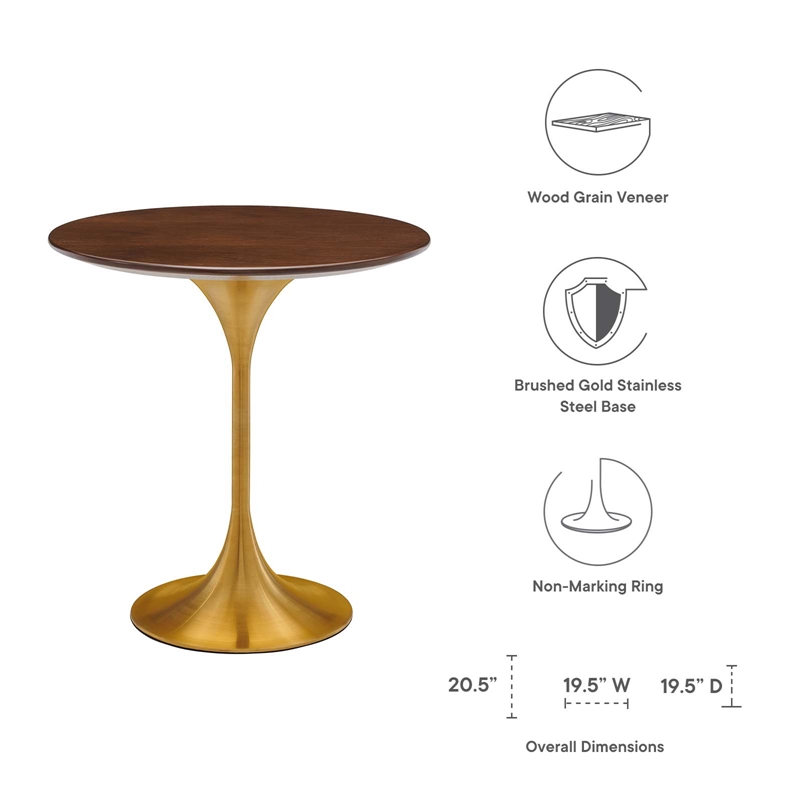 modway lippa 20&quot round modern wood/stainless steel side table in cherry/gold