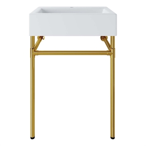 Modway Redeem 24&quotWall-Mount Stainless Steel Bathroom Vanity in Gold/White