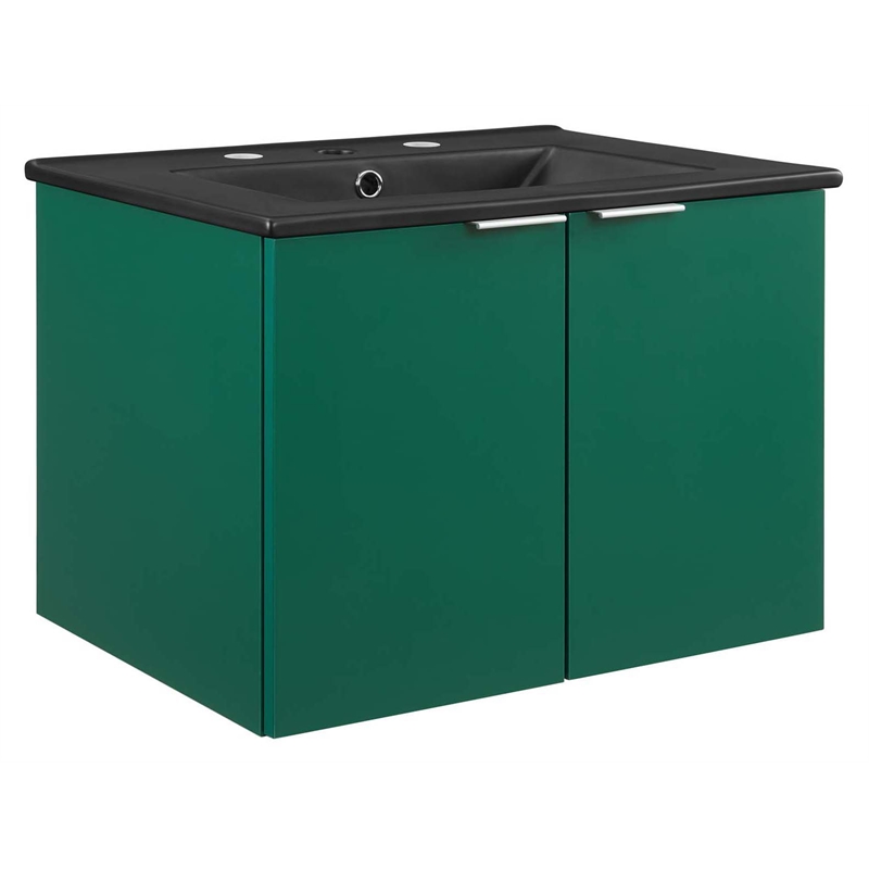 Modway Maybelle Modern Wood Wall-Mount Bathroom Vanity in Green/Black