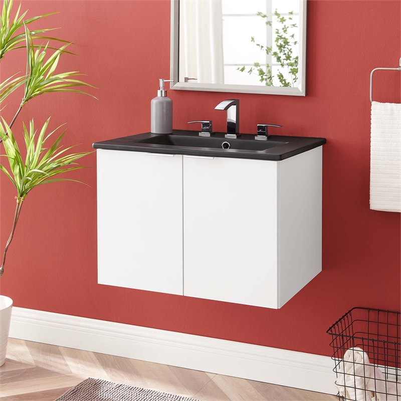 Modway Maybelle Modern Wood Wall-Mount Bathroom Vanity in White/Black