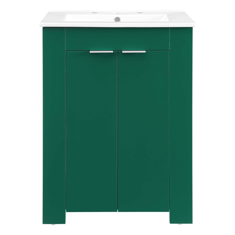 Modway Maybelle Modern Wood/Ceramic Bathroom Vanity in Green/White
