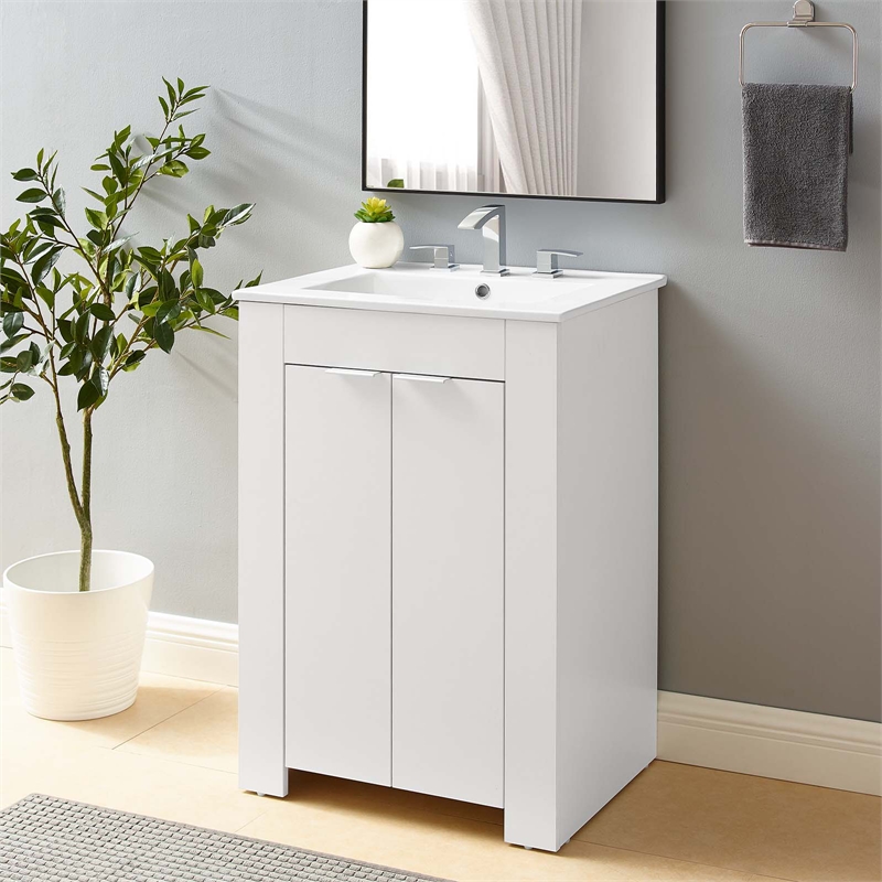 Modway Maybelle Modern Wood/Ceramic Bathroom Vanity in White