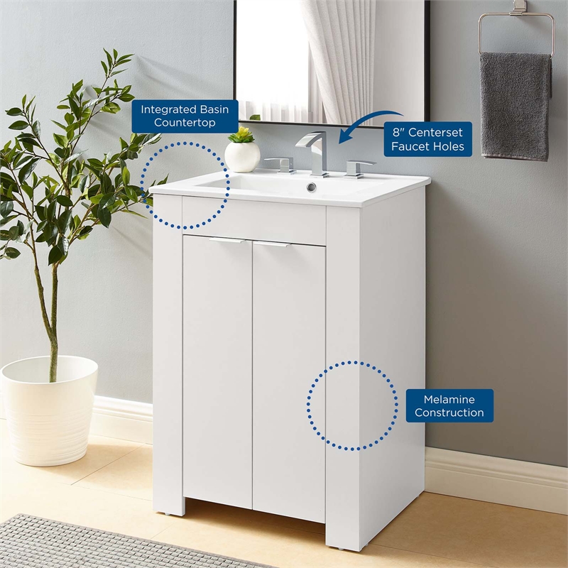 Modway Maybelle Modern Wood/Ceramic Bathroom Vanity in White
