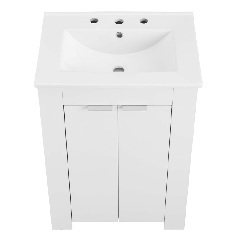 Modway Maybelle Modern Wood/Ceramic Bathroom Vanity in White