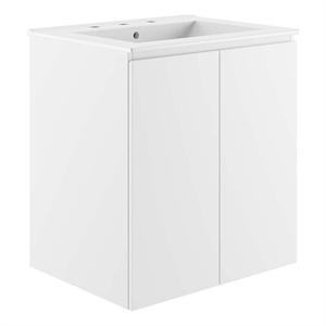 Modway Bryn 24&quot Modern Wood/Ceramic Wall-Mount Bathroom Vanity in White