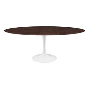Modway Lippa 78&quot Oval Modern Wood Dining Table in White/Cherry