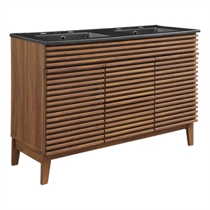 Modway Render Modern Wood Double Sink Bathroom Vanity in Walnut/Black