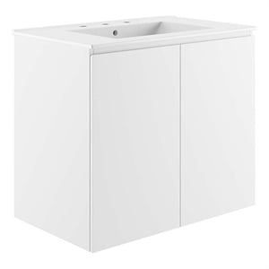 Modway Bryn 30&quot Modern Wood/Ceramic Wall-Mount Bathroom Vanity in White