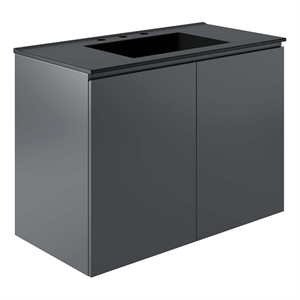 Modway Bryn 36&quot Modern Wood/Ceramic Wall-Mount Bathroom Vanity in Gray/Black