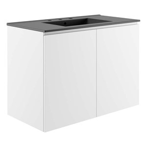 Modway Bryn 36&quot Modern Wood/Ceramic Wall-Mount Bathroom Vanity in White/Black