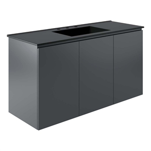 Modway Bryn 48&quot Modern Wood/Ceramic Wall-Mount Bathroom Vanity in Gray/Black