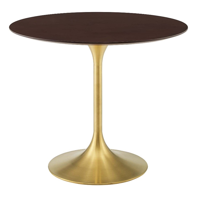Modway Lippa 35.5&quot Round Modern Wood/Metal Dining Table in Cherry/Gold