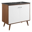 Modway Transmit Modern Wood/Ceramic Bathroom Vanity in Walnut/White