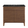 Modway Render Modern Wood/Ceramic Bathroom Vanity in Walnut/Black