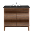 Modway Render Modern Wood/Ceramic Bathroom Vanity in Walnut/Black