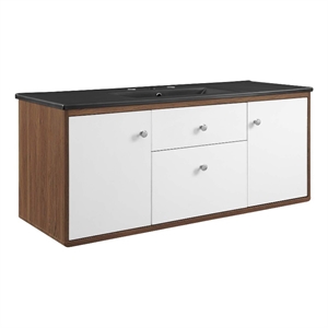 Modway Transmit Modern Wood Wall-Mount Bathroom Vanity in Walnut/White