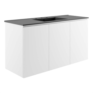 Modway Bryn 48&quot Modern Wood/Ceramic Wall-Mount Bathroom Vanity in White/Black