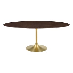 Modway Lippa 78&quot Oval Modern Wood/Metal Dining Table in Cherry/Gold